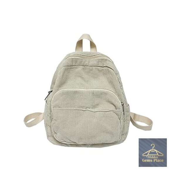 Mini Corduroy Backpack Purse for Women Travel Daypack with Multiple Pockets main image 6